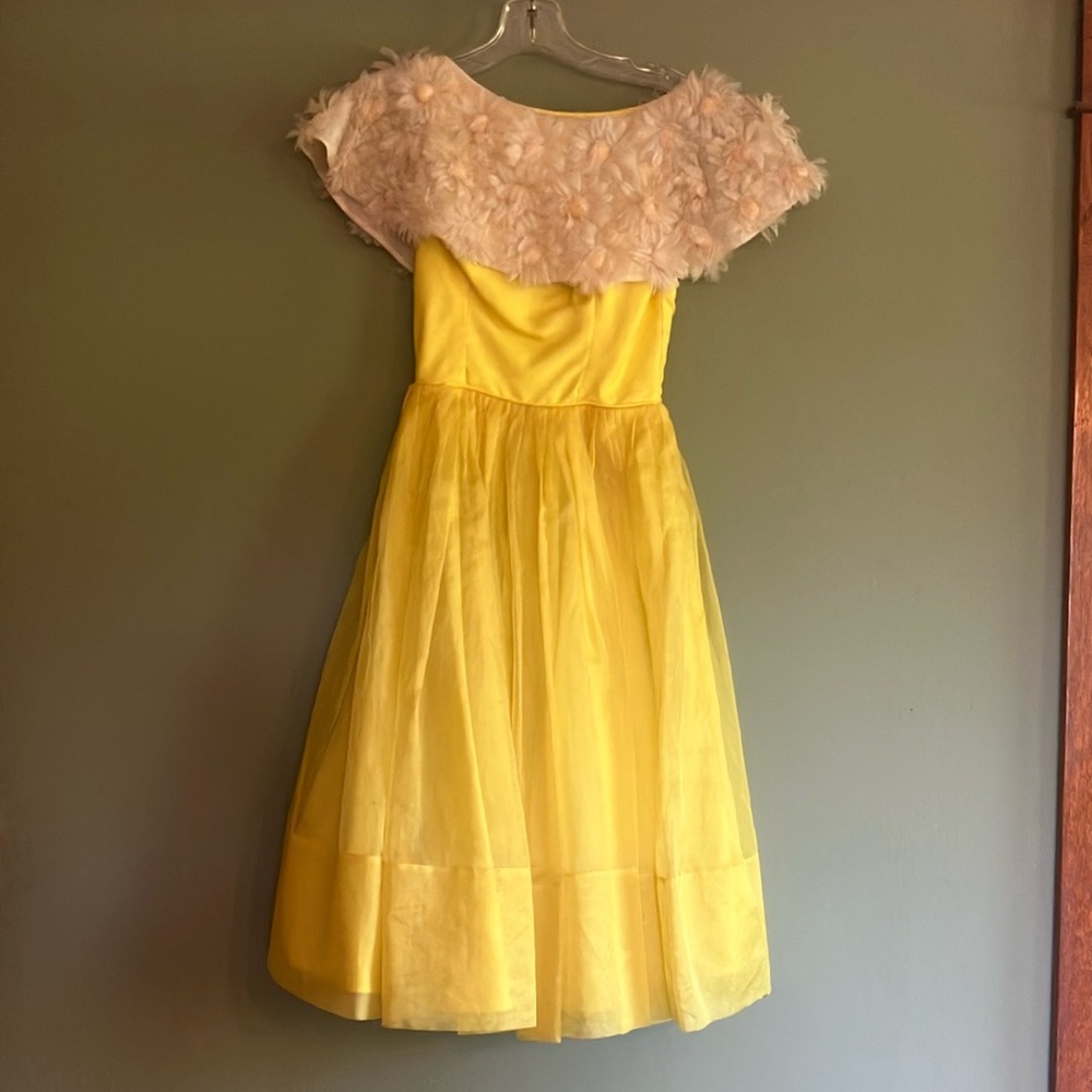 Vintage yellow floral midi dress